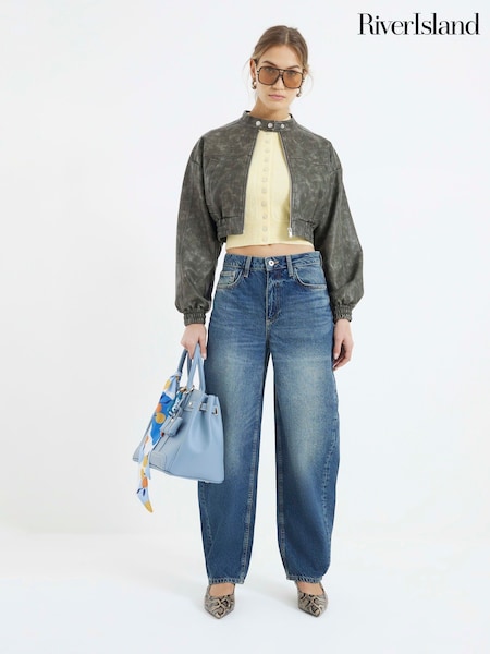 Синий - River Island Seamed Barrel Jeans (AM8381) | €66