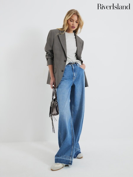 River Island Blue Baggy Wide Leg 100% Cotton Jeans (AM8385) | €87