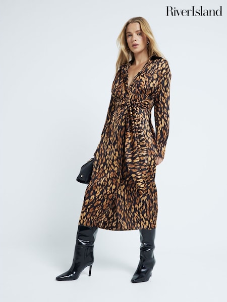 River Island Black Tie Front Shirt Midi Dress (AM8386) | 277 QAR