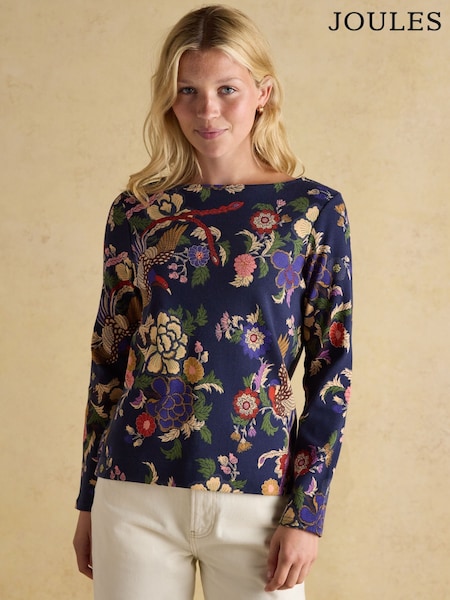 Navy Bird Floral - Joules Harbour Boat Neck Printed Top (AM8414) | 50 €