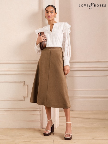 Maro Imitație piele întoarsă - Love & Roses Fit and Flare Midi Skirt (AM8430) | 365 LEI
