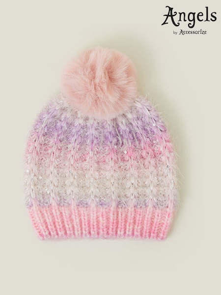 Angels By Accessorize Girls Fluffy Pom Ombre Sequin Beanie Hat (AM8439) | € 12
