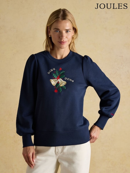 Joules Robyn Navy Festive Embroidered Cotton Rich Sweat (AM8456) | R$ 395