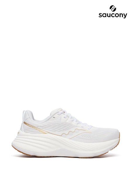 Saucony Womens White/Gold Hurricane 24 Trainers (AM8469) | €217