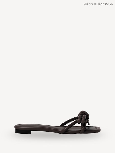 Loeffler Randall Brown Hadley Leather Bow Flat Sandals (AM8475) | AED1,252