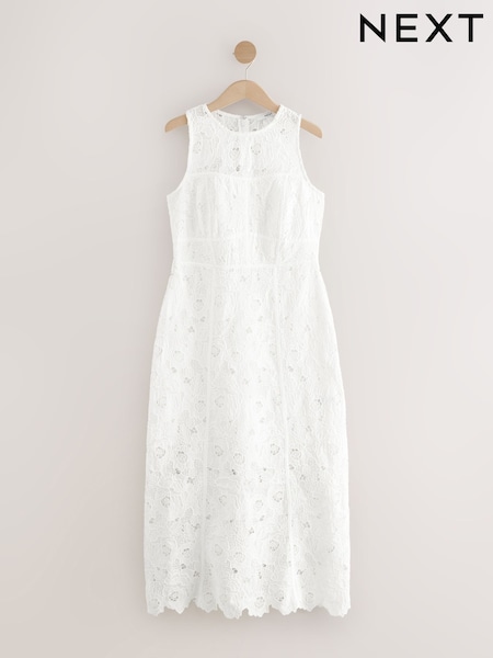 Белый - Sleeveless Lace Midi Corset Detail Dress (AM8499) | €75