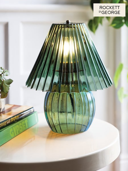Rockett St George Green Vintage Style Glass Table Lamp (AM8519) | €116