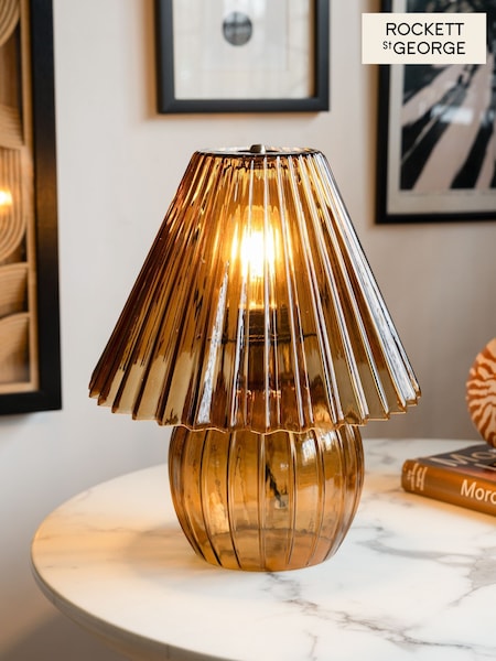 Rockett St George Amber Orange Vintage Style Glass Table Lamp (AM8520) | €116