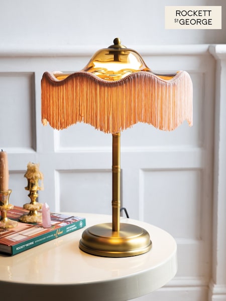 Rockett St George Amber Orange Fringe Glass Table Lamp (AM8523) | €211