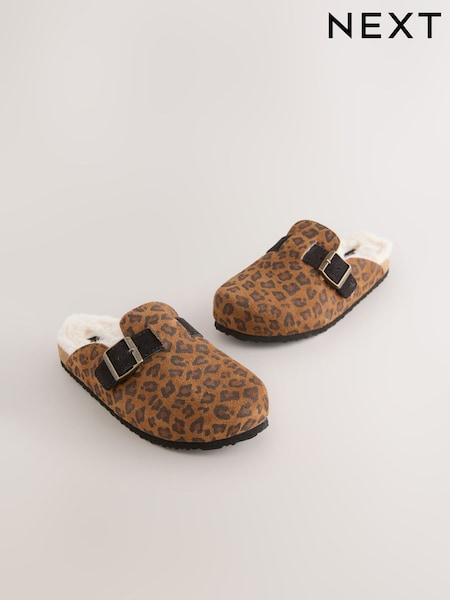Brown Leopard Print Suede Slip-Ons Clogs (AM8566) | AED117 - AED152