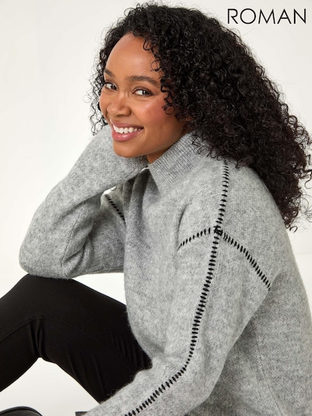 Roman Grey Petite Contrast Stitch Jersey Jumper (AM8578) | 247 QAR