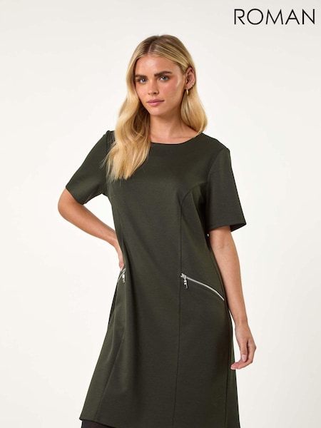 Roman Green Petite Zip Detail Pocket Shift Dress (AM8596) | €59
