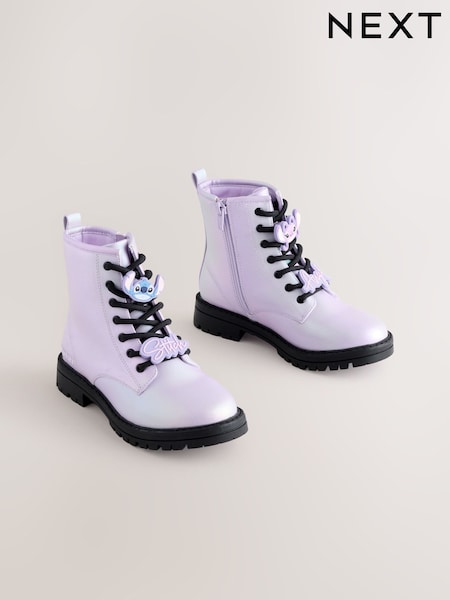 Purple Metallic Lilo & Stitch Warm Lined Lace up Ankle Boots (AM8618) | AED183 - AED218