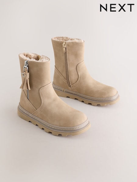 Neutral Faux Fur Lined Tassel Boots (AM8619) | AED163 - AED198
