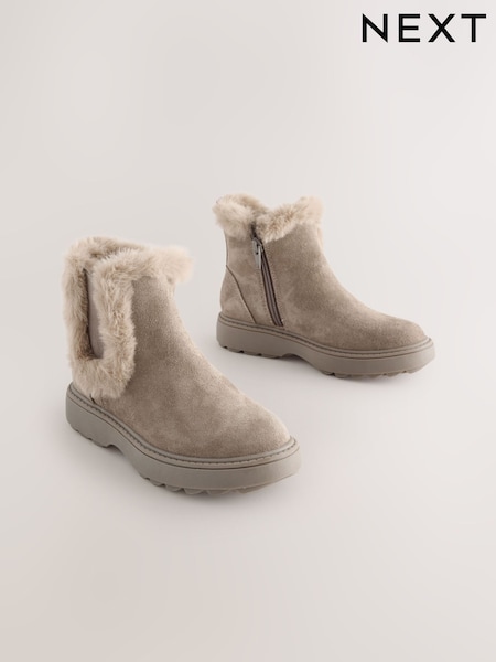 Mink Brown Suede Fur Lined Chelsea Boots (AM8634) | 198 QAR - 233 QAR