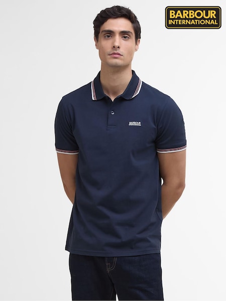 כחול  - Barbour® International Blue Ethan 100% Cotton Polo Shirt (AM8692) | ‏251‏₪