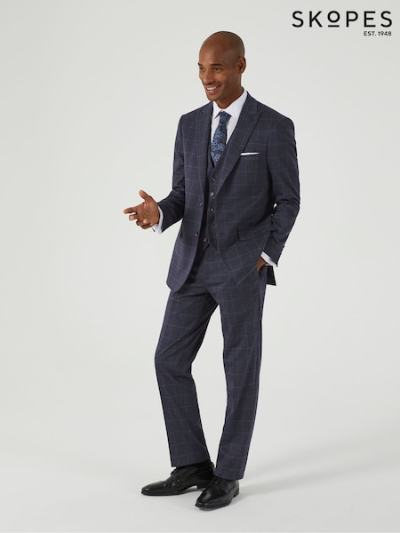 Skopes Blue Tailored Fit Thoresby Ultimate Comfort Check Suit Trousers (AM8706) | AED379