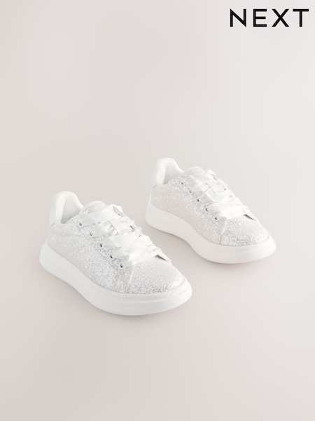 White Glitter Lace Up Trainers (AM8707) | €39 - €50