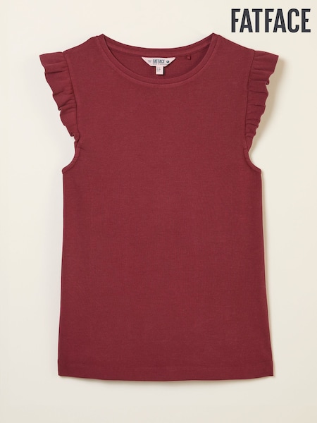 FatFace Burgundy Red Frill Sleeveless Top (AM8793) | 139 QAR