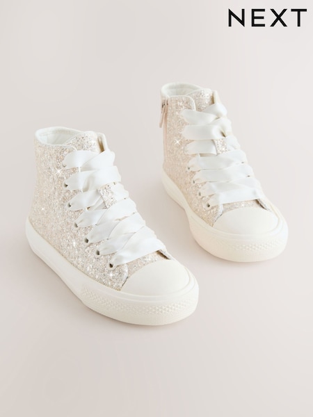 Ivory Glitter Standard Fit (F) Lace-Up High Top Trainers (AM8794) | AED127 - AED163