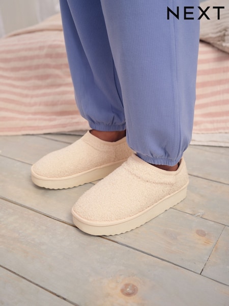 Cream Borg Flatform Shoot Fleece Lined Slippers (AM8835) | AED81 - AED97