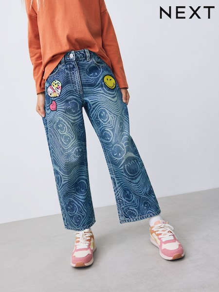 Mid Blue SmileyWorld® Print Wide Leg Jeans (3-16yrs) (AM8847) | €32 - €37