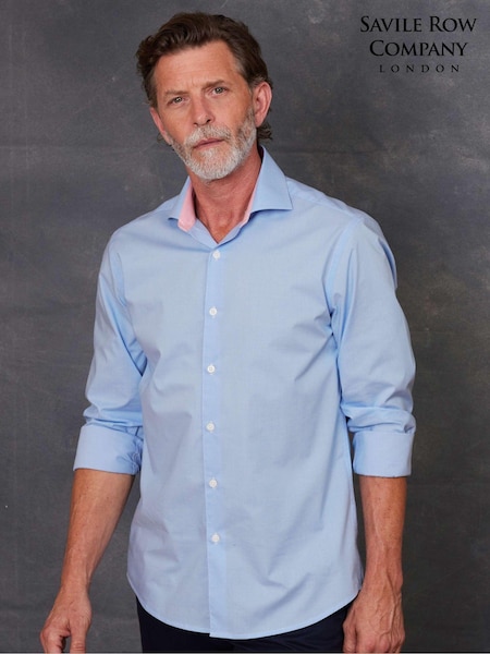 The Savile Row Company Slim Fit Blue 100% Cotton Dobby Smart Casual Shirt (AM8872) | €36