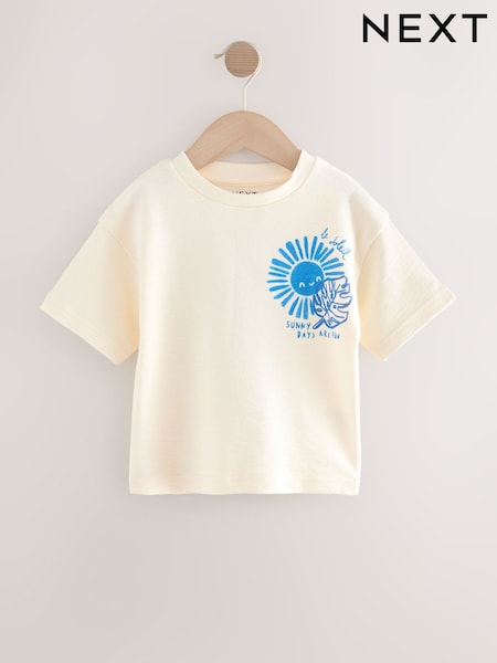 White/Blue Short Sleeve Textured 100% Cottton T-Shirt (3mths-7yrs) (AM8895) | €9 - €12