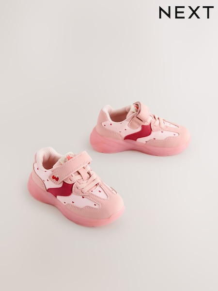 Pink Heart Light Up Touch Fastening Elastic Lace Trainers (AM8921) | €30 - €33
