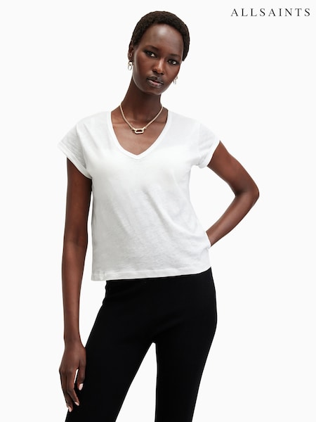 AllSaints White 100% Organic Cotton Anna V T-Shirt (AM8929) | 2,704 UAH