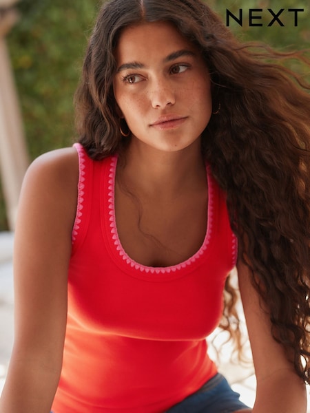 Rot und Pink - Contast Knit Trim Scoop Neck Sleeveless Tank Vest Top (AM8960) | 21 €