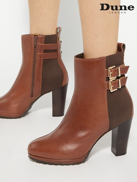 Коричневый - Dune London Oreanix Double Buckle Block Heel Boots (AM8963) | €99