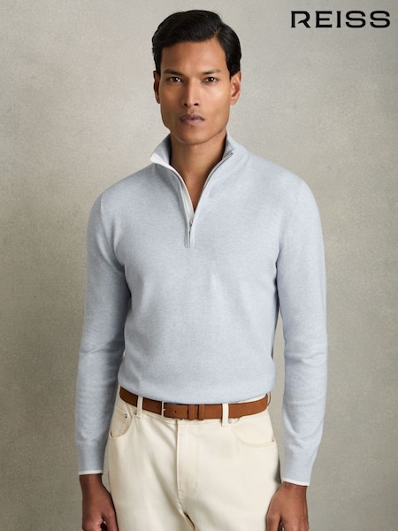 Reiss Soft Blue Swinley Cotton Blend Half Zip Jumper (AM9050) | €113