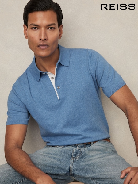 أزرق - Reiss Finch Contrast Placket Polo Shirt With Cotton (AM9064) | ‏490 د.إ.‏