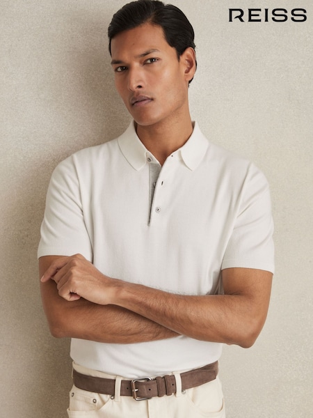 Reiss White Finch Contrast Placket Polo Shirt With Cotton (AM9070) | 500 QAR