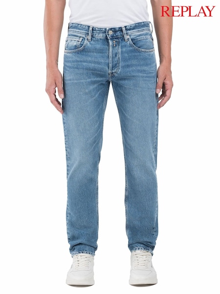 Replay Mid Blue Denim Straight Fit Grover with 100% Cotton Stretch Jeans (AM9108) | €168