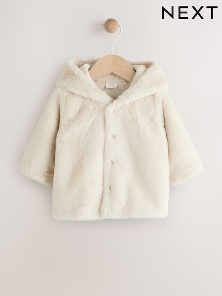 White Baby Faux Fur Hooded Jacket (0mths-2yrs) (AM9146) | €25 - €28