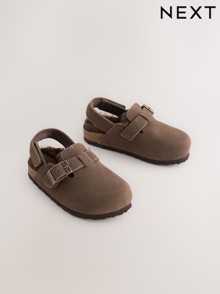 Chocolate Brown Leather Faux Fur Lined Clog Shoes (AM9155) | R$ 195 - R$ 215
