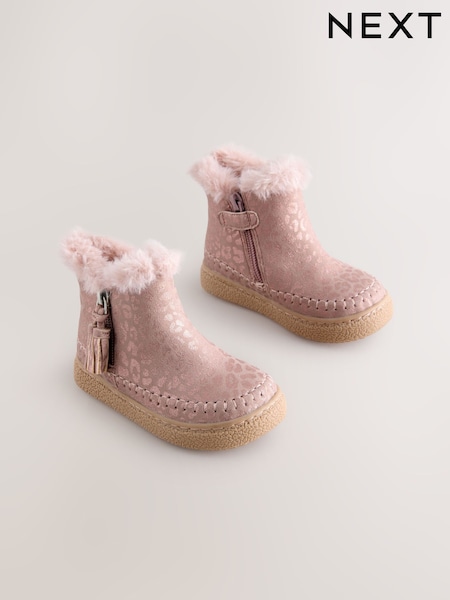 Pink Faux Fur Lined Zip Ankle Boots (AM9190) | AED142 - AED163