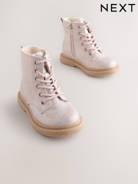 Pink Shimmer Standard Fit (F) Lace-Up Ankle Boots (AM9200) | AED132 - AED152