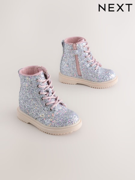 Srebrna z bleščicami - Lace-Up Ankle Boots (AM9202) | € 34 - € 39