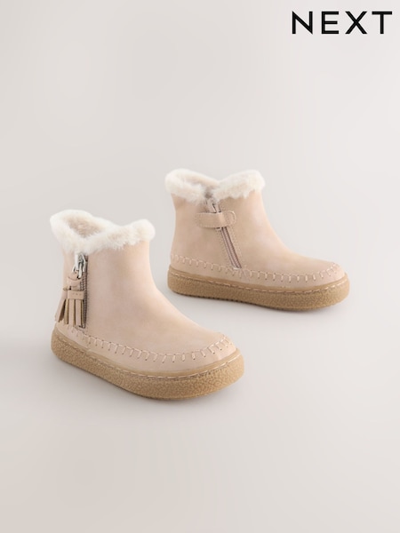 Bone Faux Fur Lined Zip Ankle Boots (AM9207) | 139 QAR - 158 QAR