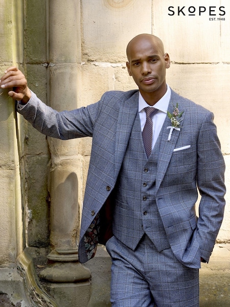 Skopes Blue Tailored Fit Irwin Windowpane Check Suit Jacket (AM9212) | €147