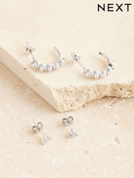 Sterling Silver Pearl Hoop and Stud Earrings (AM9228) | €31.50