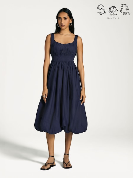 Sea New York Blue Emmet Poplin Bubble Tank Dress (AM9233) | €357