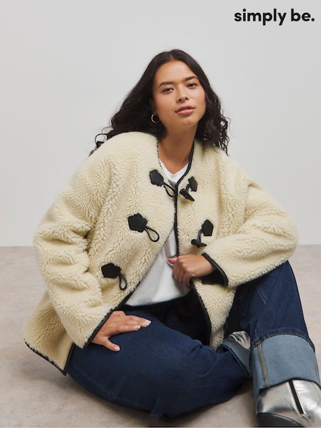 Simply Be Duffle Fasten Round Collar Borg Jacket (AM9246) | 308 LEI