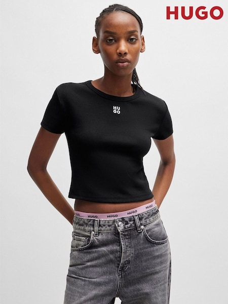 HUGO Black Embroidered Stacked Logo Slim Fit T-Shirt (AM9342) | ₪226