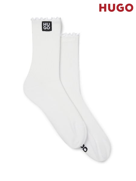 HUGO White Regular Length Frill Cuffs Socks 2 Pack (AM9347) | €22.50