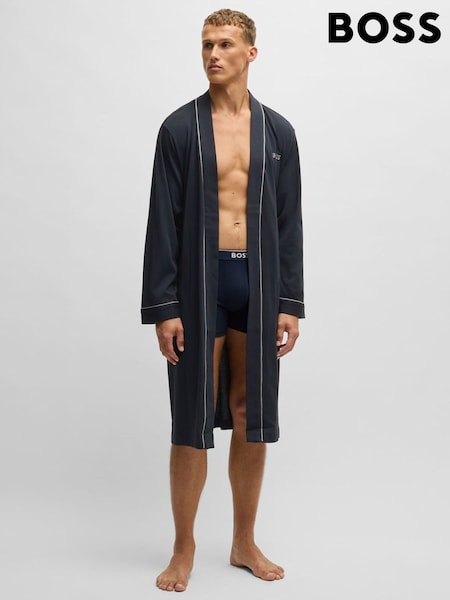 BOSS Dark Blue Logo Embroidered 100% Cotton Jersey Robe Dressing Gown (AM9390) | AED693