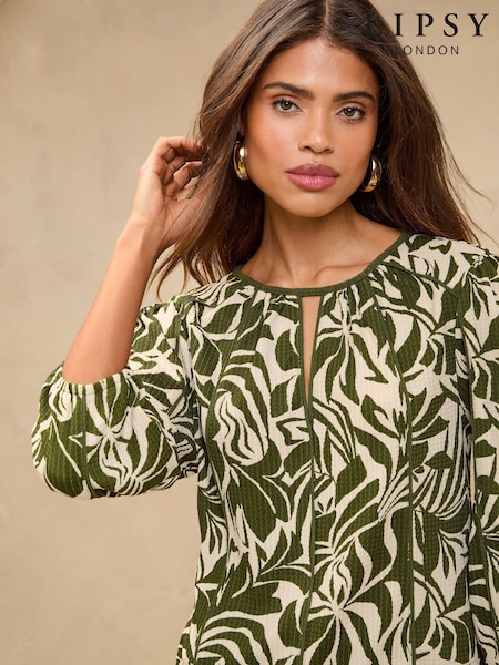 Lipsy Green Print Jersey 3/4 Sleeve Top (AM9391) | $42